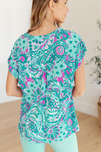 Load image into Gallery viewer, Lizzy Cap Sleeve Top in Magenta and Teal Paisley
