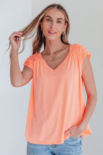 Load image into Gallery viewer, Ruched Cap Sleeve Top in Neon Orange
