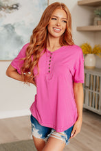 Load image into Gallery viewer, On A Whim Pink Raw Hem Henley Tee
