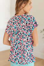 Load image into Gallery viewer, Lizzy Cap Sleeve Top in Navy and Hot Pink Floral
