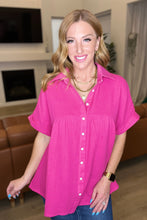 Load image into Gallery viewer, Gauze Button Down Babydoll Blouse in Hot Pink
